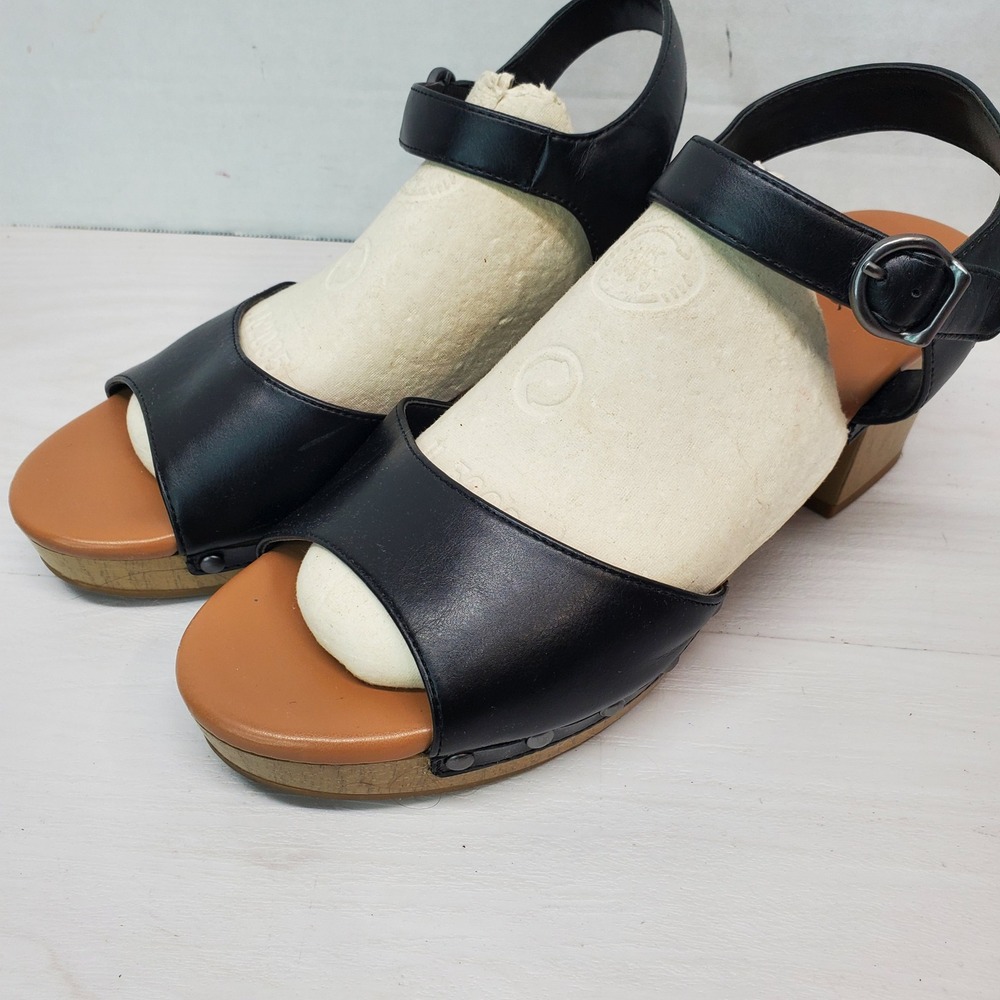 Style Co Black Faux Leather Block Heel‎ Sandals Women's Size 9.5M Studded